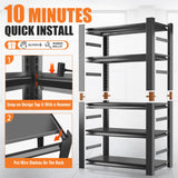 63" H, 2000 lb. Heavy Duty Storage Shelving Unit Adjustable 5-Tier Metal Garage Storage Shelves | Easy to Assemble, Storage Shelves for Basements and Garages, 63 "H*32 "W*16 "D Metallitrend