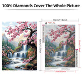 Lxmsja Cherry Blossoms Diamond Art Kits for Adults, Waterfalls Diamond Painting Kits for Beginners, 5D DIY Full Drill Gem Art Crafts for Adults, Home Wall Decor 12x16 inch Lxmsja