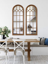 Kate and Laurel Gilcrest Traditional Arch Wood Framed Windowpane Wall Mirror, 18 x 47, Rustic Brown, Farmhouse Decorative Mirror Kate and Laurel