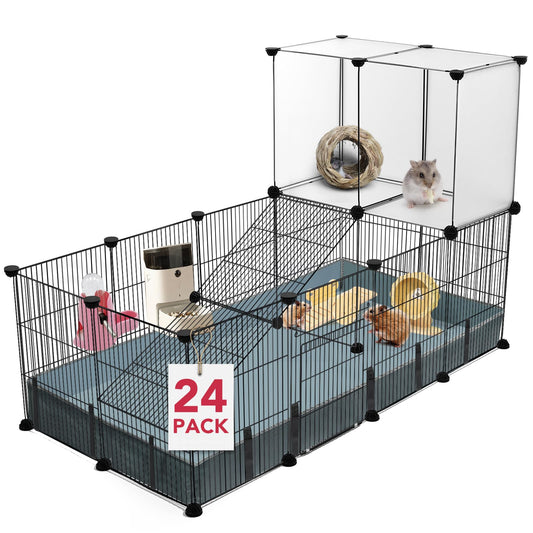 VISCOO 24 Panels Small Animal Playpen,Pet Playpen,C&C Cage for Guinea Pigs,Puppy Play Pen,Bunny Playpen,Indoor Outdoor Portable Metal Wire Yard Fence with Waterproof Mat