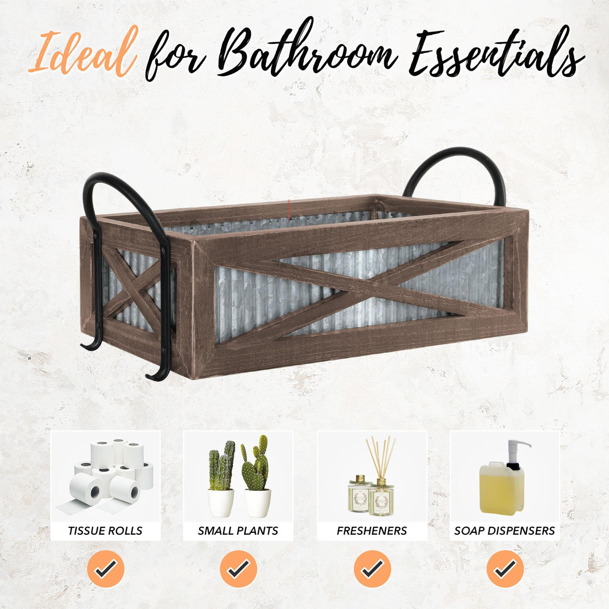 Autumn Alley Farmhouse Toilet Paper Basket for Back of Toilet - Farmhouse Toilet Paper Holder, Organizer and Toilet Paper Basket - Tank Topper Basket Holder, Farmhouse Rustic Home Decor, Brown Autumn Alley