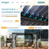 EROMMY 10x10FT Louvered Pergola Outdoor Sun Shade Shelter with Aluminum Frame and Adjustable Metal Rainproof Roof for Garden & Patio, Curtains and Netting Included, Gray-Black EROMMY