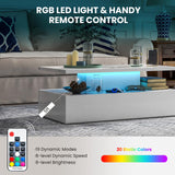 Tangkula LED Coffee Table, Modern High Gloss Coffee Table w/ 20-Color LED Lights, Adjustable Speed & Brightness, Remote Control, Open Shelf, 2-Tier Rectangle Living Room Center Table (White) Tangkula