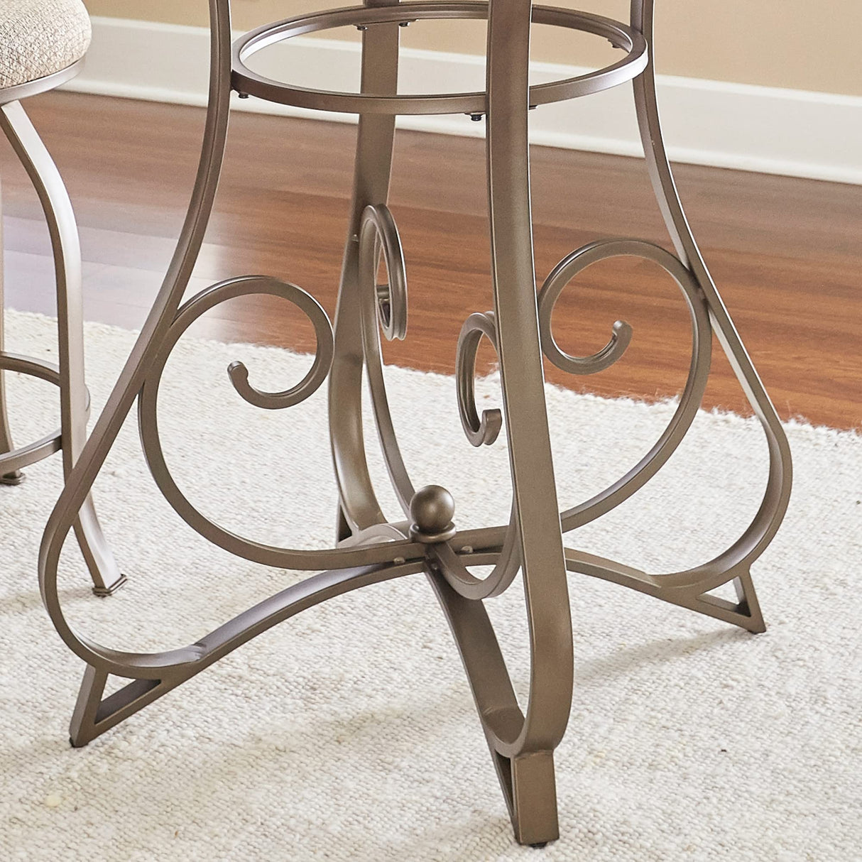 Powell 697-404 Hamilton Pub Table, Brushed Faux Medium Cherry wood Matte Pewter & Bronze metal 36" x 36" x 42" tall Powell