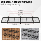 2 Pack Garage Wall Shelves, 46"X 12.5" Garage Shelving Wall Mounted, Heavy Duty Shelf Organizer with 8 Hooks, Black Floating Storage Metal Rack 320 LBS Capacity for Laundry Room, Office, Basement Riciakik