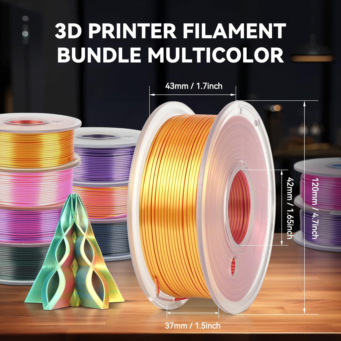 JAYO 3D Printer Filament Bundle, Dual Color Silk Filament Bundle Multicolor, Triple Color PLA Silk Filament, Individually Vacuum Packed, 250g Spool, 8 Rolls, 2kg in Total - WoodArtSupply