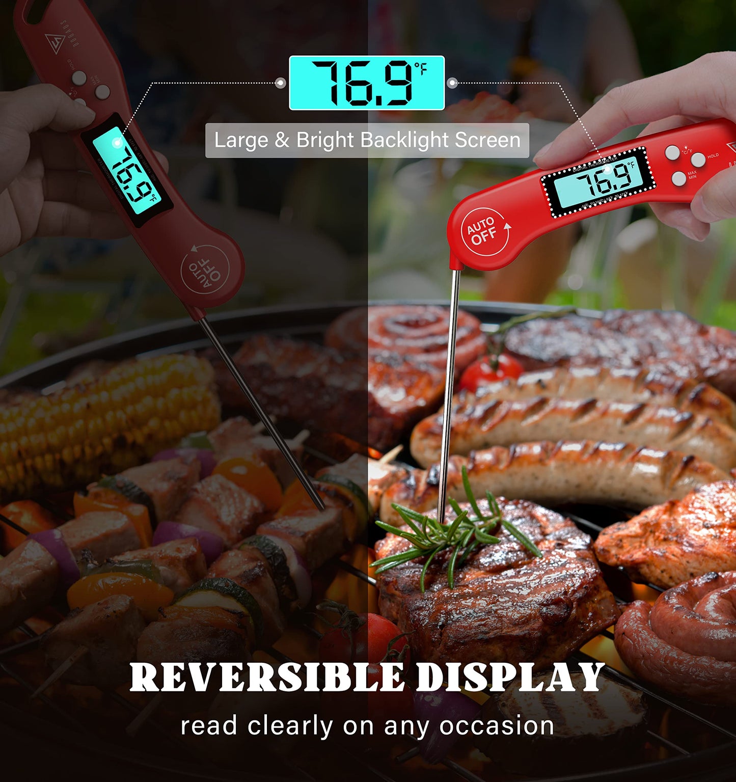 DOQAUS Digital Meat Thermometer, Instant Read Food Thermometers for Cooking, Kitchen Probe with Backlit & Reversible Display, Wide Temperature Range for Turkey, Grill, BBQ, Baking, Bread, Sourdough