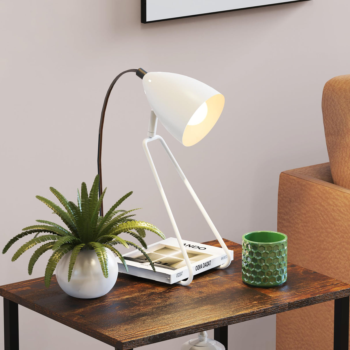 PARTPHONER Table Lamp Set of 2, 350°Rotatable Small Desk Lamp, Modern White Reading Bedside Lamps, Suitable for Study, Bedroom, Office, Dorm, Children's Room, 2 Bulbs Included PARTPHONER