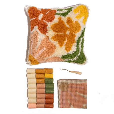 CRAFT CLUB Pretty Petals Cushion Kit | DIY Home Decor | Throw Pillow | Pre-Cut Yarn | Wooden Latch Hook Set for Adults | 43cm x 43cm Cushion Cover CRAFT CLUB