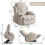 BOSMILLER Power Lift Recliner Chair with Heat and Massage Electric Fabric Recliner Chair for Elderly with Side Pocket, USB Charge Port, Remote Control for Living Room (Cream) BOSMILLER