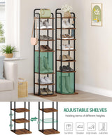 Hzuaneri 8 Tiers Vertical Shoe Rack, Narrow Shoe Tower, Tall Shoes Shelf with 2 Hooks, Adjustable Shelves, Corner Shoes Shelves for Small Spaces, Entryway, Living Room, Rustic Brown SR04301B Hzuaneri