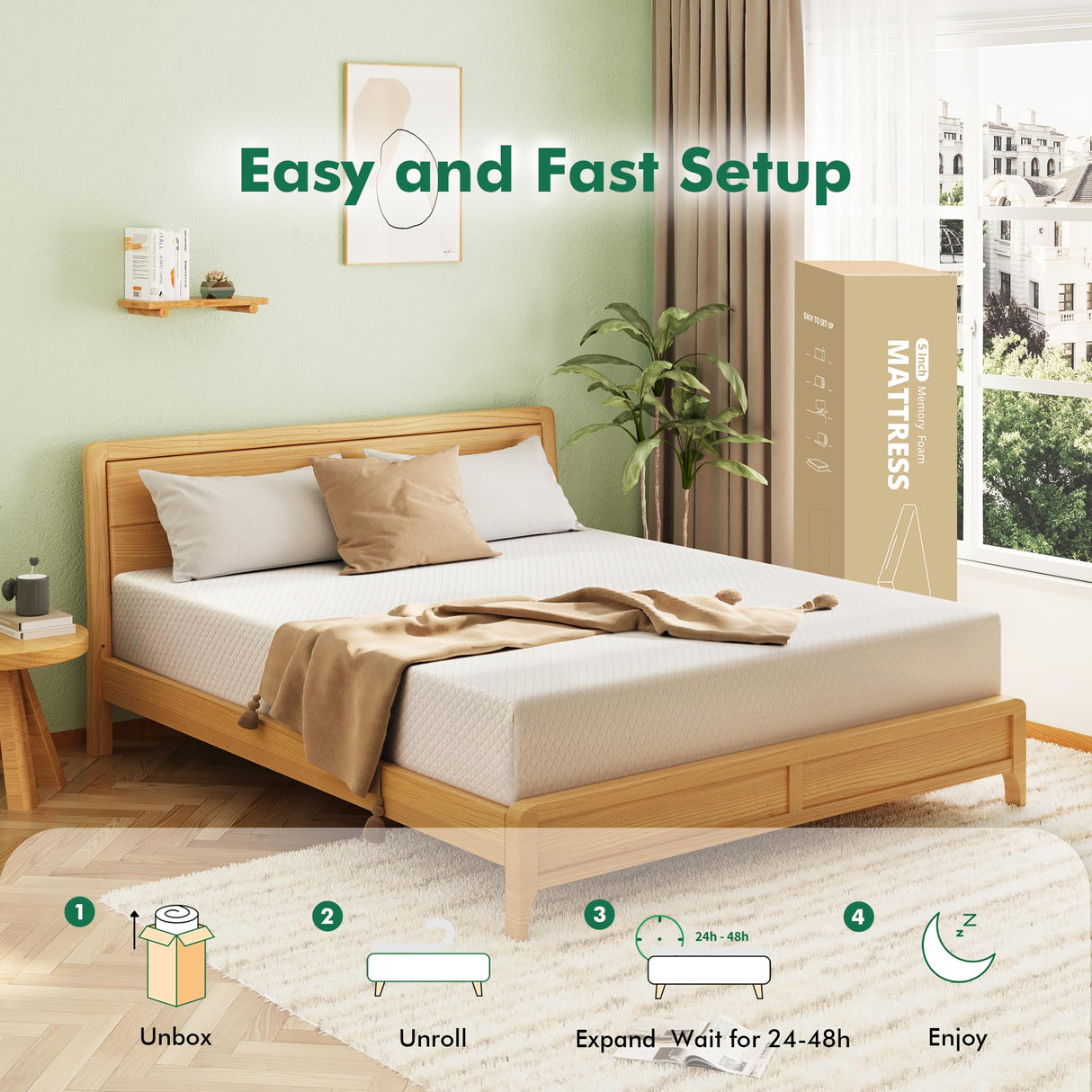 SynthoSpace Twin Mattress 8 Inch Green Tea Memory Foam Mattress for Cool Sleep & Pressure Relief, CertiPUR-US Certified Medium Mattresses in a Box, 38"×75"×8" SynthoSpace