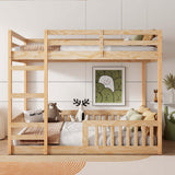 Full Over Full Bunk Bed with Ladders Wood Bunk Beds with Full-Length Guardrails Floor Bunk Bed Frame for Kids, Boys, Girls, No Spring Box Needed, Natural Bellemave