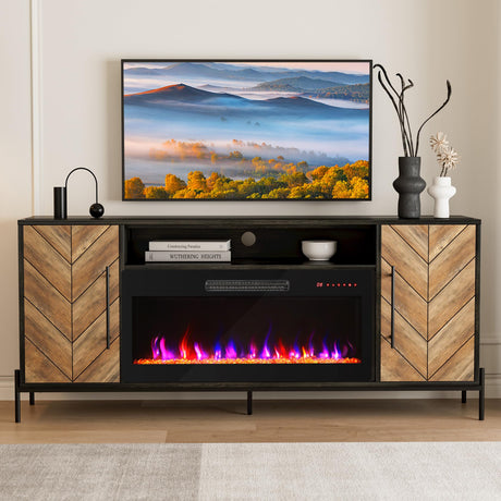 BELLEZE 68" TV Stand with 36" Electric Fireplace Heater, Entertainment Center with Storage Cabinet, Console Table for TVs up to 75" for Living Room, Bedroom - Harper (Black Ebony) BELLEZE