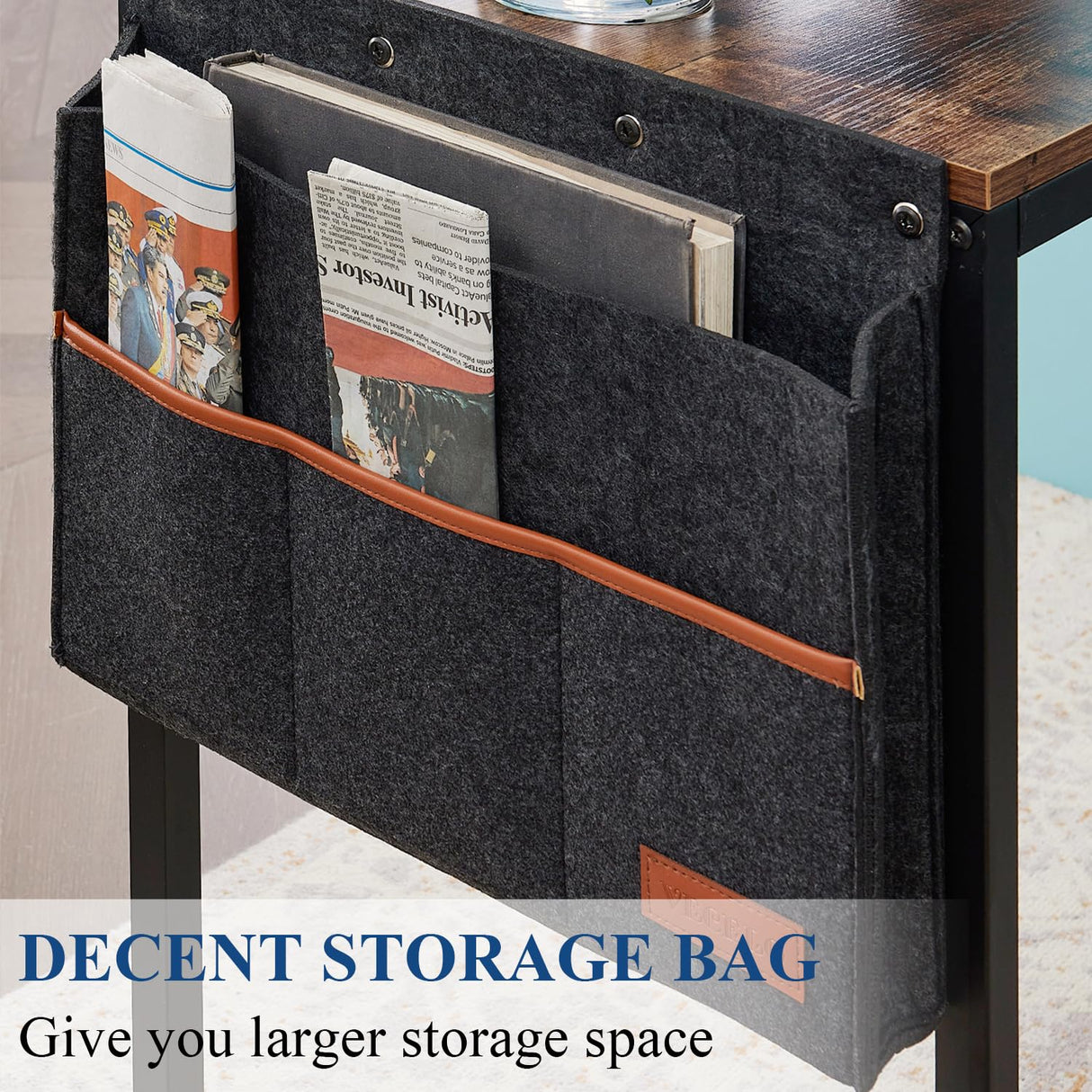 VECELO L Shaped Desk 47 Inch Computer Gaming Study Writing Table, Home Office Workstation with Storage Shelves & Bag, Brown VECELO