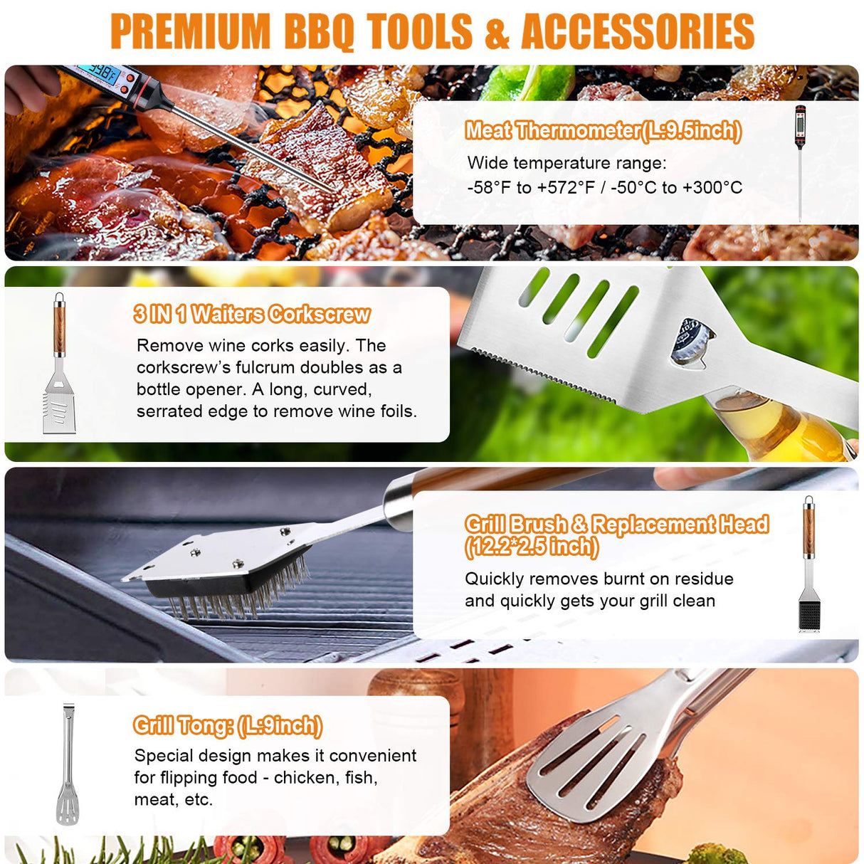 Cifaisi BBQ Grill Accessories Set, 38Pcs Stainless Steel Grill Tools Grilling Accessories with Aluminum Case, Thermometer, Grill Mats for Camping/Backyard Barbecue, Grill Set for Men Women Cifaisi
