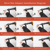 JIOGOWISE 2-in-1 Design Cordless Rivet Gun Adapter and Rivet Nut Adapter,Electric Drill Tools Accessory Kit with Carry Case,7 Metric Mandrels M3 to M12, 6 Rivet Heads 2.4mm to 6.4mm JIOGOWISE