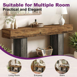 HIGREENA 63 Inch Entryway Table, 2-Tier Farmhouse Wooden Rectangular Console Sofa Table for Living Room, Hallway, Foyer Accent Table Behind Couch with U-Shaped Base - Brown & Grey HIGREENA