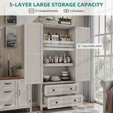 YITAHOME Farmhouse Kitchen Pantry Cabinet, 64.5" Tall Storage Cabinet with 2 Drawers & Adjustable Shelves, Ideal for Kitchen, Living Room, or Entryway, White YITAHOME