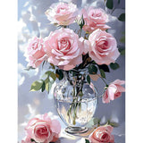MISCER Pink Roses Diamond Painting Kits for Adults, 5D Full Drill DIY Flower Diamond Painting for Beginners, Home Wall Decor 12x16 Inch MISCER
