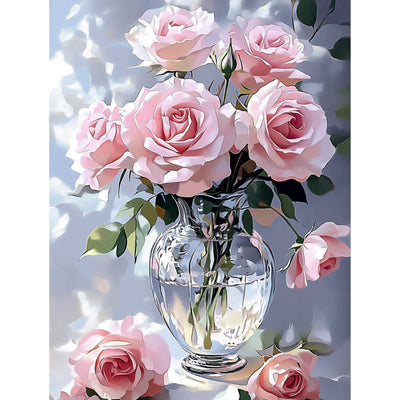 MISCER Pink Roses Diamond Painting Kits for Adults, 5D Full Drill DIY Flower Diamond Painting for Beginners, Home Wall Decor 12x16 Inch