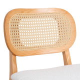 RUOVU Counter Height Bar Stools Set of 3, Rattan Barstools with Back and Natural Wood Frame, White Boucle Fabric Upholstered Bar Chairs, Mid Century Modern Farmhouse Counter Stool for Kitchen Island RUOVU