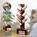 Yoobure Rustic Brown Tree Bookshelf - 6-Shelf Tall Book Storage Rack for Home and Office Yoobure