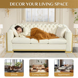 Nolohoo Luxury Velvet Chesterfield Sofa for Living Room, Comfy Mid Century Modern Victorian Couch Curved 3 Seater Deep Seat Couches Tufted Sofas with Gold Legs for Apartment, Cream White Nolohoo