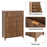 XUZENEST 5 Drawer Dressers for Bedroom, Modern Closet Chest of Drawers with Waveform Fluted Panel, Large Wood Storage Dresser Organizer for Nursery Bedroom Living Room Hallway Closet, Walnut XUZENEST