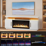 BELLEZE 70" TV Stand for TVs up to 75", LED Light Entertainment Center with 36" Electric Fireplace Heater, Storage Cabinet with USB AC Outlet, Media Console Table for Living Room - Avenue(White) BELLEZE