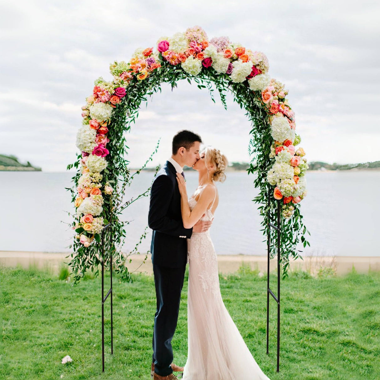 Garden Arch, Outdoor Flower Garden Arch Trellis, Sturdy Steel Arbor for Climbing Plants, Wedding Decoration, 7'8" H x 4'5" W, Dark Green ATR ART TO REAL