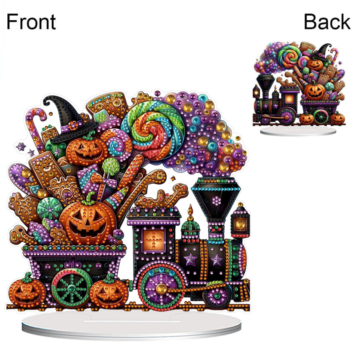 NQRSBUI DIY Halloween Tabletop Diamond Art Painting Kit, Special Shaped Diamond Painting Desktop Ornament, Double Sided Diamond Art Desktop Kits for Home Office Decor (Halloween Train) NQRSBUI