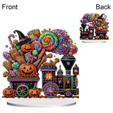 NQRSBUI DIY Halloween Tabletop Diamond Art Painting Kit, Special Shaped Diamond Painting Desktop Ornament, Double Sided Diamond Art Desktop Kits for Home Office Decor (Halloween Train) NQRSBUI