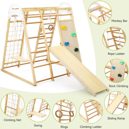 Wpond Indoor Jungle Gym, 8 in 1 Indoor Playground for Kids, Wooden Toddler Climbing Toys Indoor, Climbing Gym for Boys and Girls, Toddlers Wooden Climbing Gym for Age 3-8