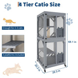 4 Tier Wood Catio Outdoor Window Cat Enclosure, Cat House On Wheels with Scratch Post, Resting Box, 4 Platforms, 2 Sliding Doors & Weatherproof Roof, Cats Kitty Condo Cage Shelter Playpen CuisinSmart