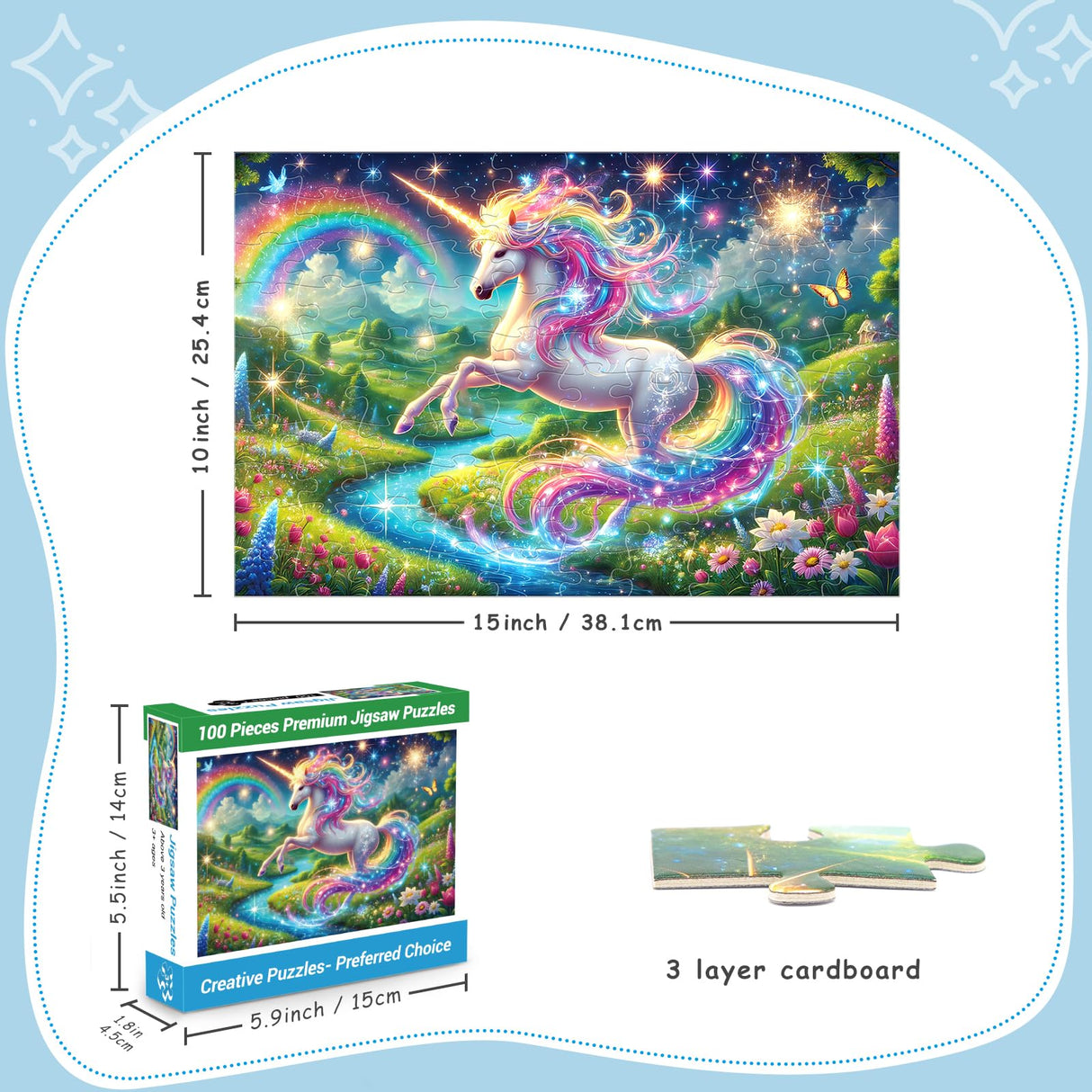 100 Piece Puzzles Raibow Unicorn Puzzle for Kids Ages 4-8 8-10, 100 Piece Jigsaw Puzzle for Adults Toddler Children Learning Educational Puzzles Toys Birthday Gifts for Girls Boys NeveSono