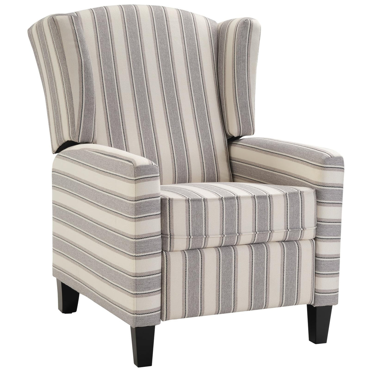 IOMOR Wingback Pushback Recliner Chair Fabric Lounge Armchair Push Back Single Sofa Chair with Padded Seat Solid Wood Legs for Living Room, Mid Century Modern Recliner (Grey Stripe) IOMOR