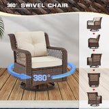 Suvivityse 6 Pieces Outdoor Patio Furniture Set Wicker Sectional Couch Conversations Sets Rattan Sofa with 360° Swivel Rocking Chairs for Lawn Garden Poolside Backyard (Brown) Suvivityse