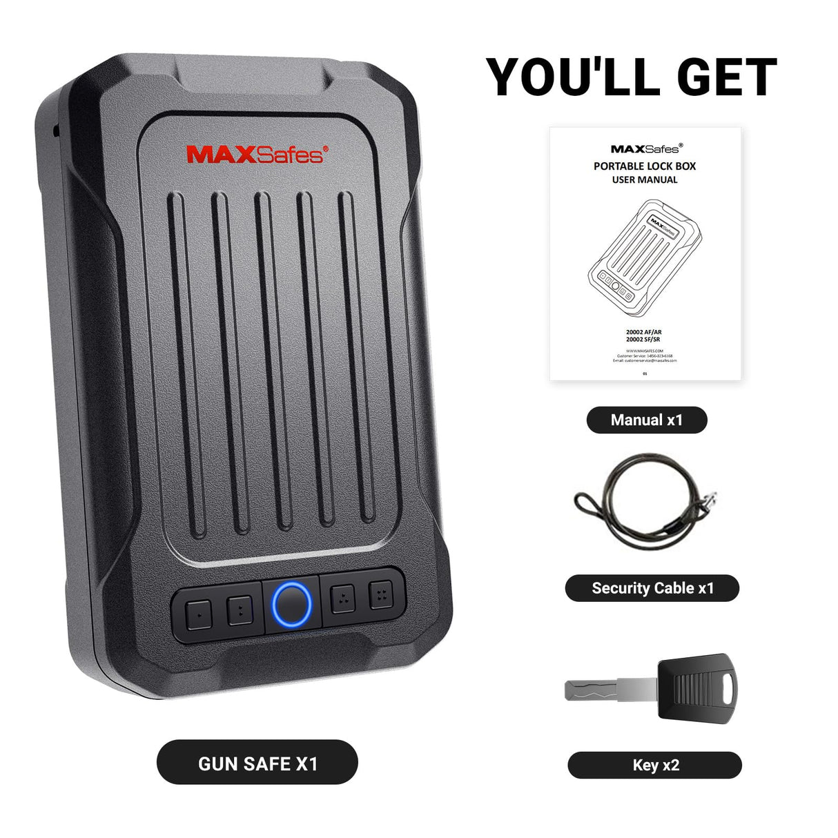 Portable Pistol Safe Biometric Gun Safe with Keys Quick Access Smart Fingerprint Handgun Safe, Keypad for Cars, Travel, Nightstand, Bedside 20002-SF MAXSafes