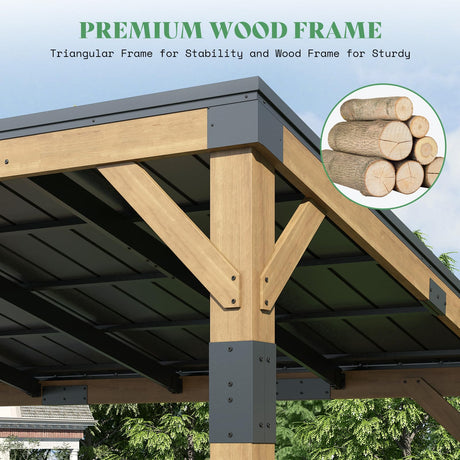 AMERLIFE 10x14 FT Hardtop Wood Grill Gazebo with Permanent Galvanized Steel Lean to Canopy & Built-in Bar Shelf – Outdoor BBQ Gazebo Pergola for Deck, Backyard, Garden AMERLIFE