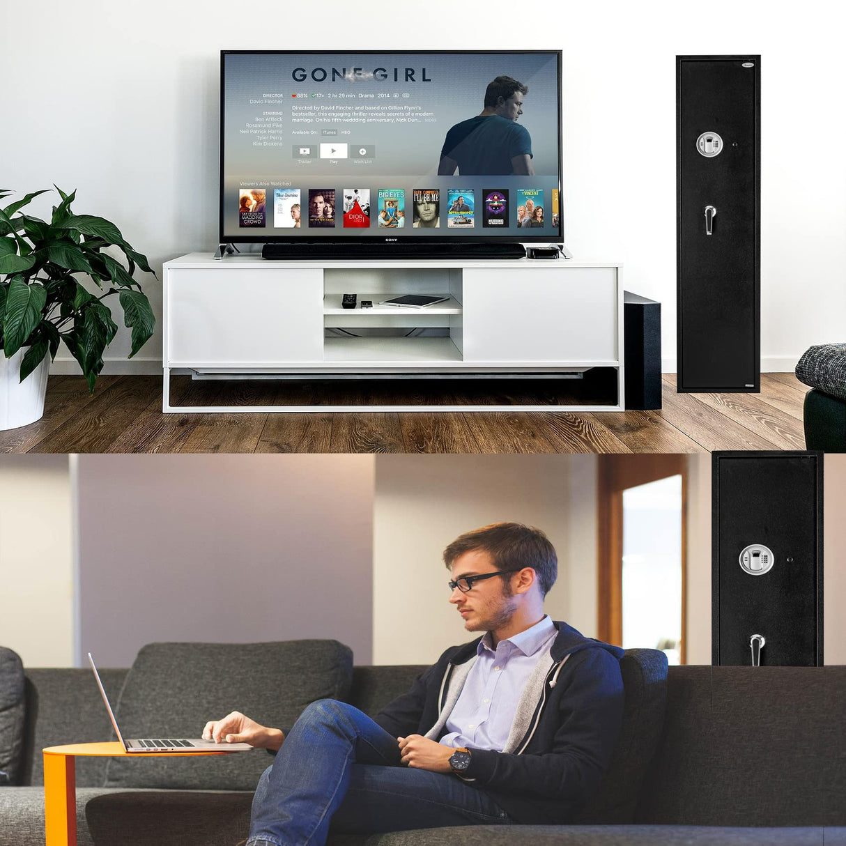 Larger and Deeper Rifle Safe, New and Improved Gun Safe for 5-6 Rifles and Shotguns for Home, Quick Access Gun Cabinet (w or w/o Scope) with Lockbox Silent Mode quicktec