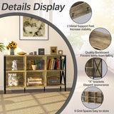 Horizontal Bookshelf Bookcase,6 Cube Storage Organizer with Open Shelf,47 Inch Industrial Low Wide Wood and Metal Cubby shelf,Long shelving unit for Home Office Living Room(Rustic Oak,6 Cube) Adompacat