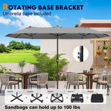 DomeShade 15ft Patio Umbrella with Base,Large Outdoor Double-Sided Rectangle Umbrella with Crank Handle, Market Umbrella for Poolside Garden Deck Backyard Beach Pools, Gray DomeShade