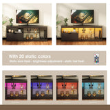 JUMMICO TV Stand, Entertainment Center LED Gaming TV Stand for 65+ Inch TV Carbon Fiber Top, Dynamic RGB Modes TV Cabinet Console with Adjustable Glass Shelves Storage Drawers (Black) JUMMICO