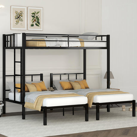 Bellemave Twin Over Twin Over Twin Bunk Bed for 3 Kids, Heavy Duty Triple Bunk Bed with Guardrails and Ladder, Twin Over Twin Over Twin Triple Bunk for Kids, Teens, Black Bellemave