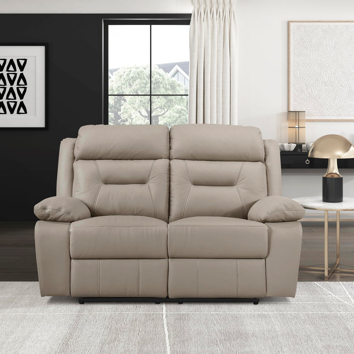 Lexicon Power Double Recliner Loveseat, Top Grain Leather Match Reclining Loveseat with Pillow Top Armrests, Home Theater Seating, Wall Hugger Recliner Love Seat with USB Port, 62.5" W, Latte Lexicon