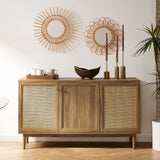 mopio Haylee Sideboard, Modern Farmhouse Boho Accent Buffet Storage Cabinet, Natural Rattan Doors, Console Table, Credenza, Media Cabinet, Adjustable Shelves for Kitchen, Coffee Bar, Living Room, Oak mopio