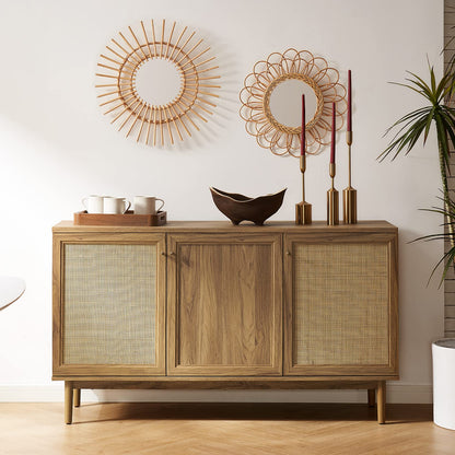 mopio Haylee Sideboard, Modern Farmhouse Boho Accent Buffet Storage Cabinet, Natural Rattan Doors, Console Table, Credenza, Media Cabinet, Adjustable Shelves for Kitchen, Coffee Bar, Living R - WoodArtSupply