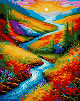 Yunnuo Landscape Paint by Numbers Kits for Adults, Easy Paint by Number Sunset and Creek, DIY Oil Painting with Brushes Acrylic Paints for Home Wall Decor 16x20 Inch Yunnuo