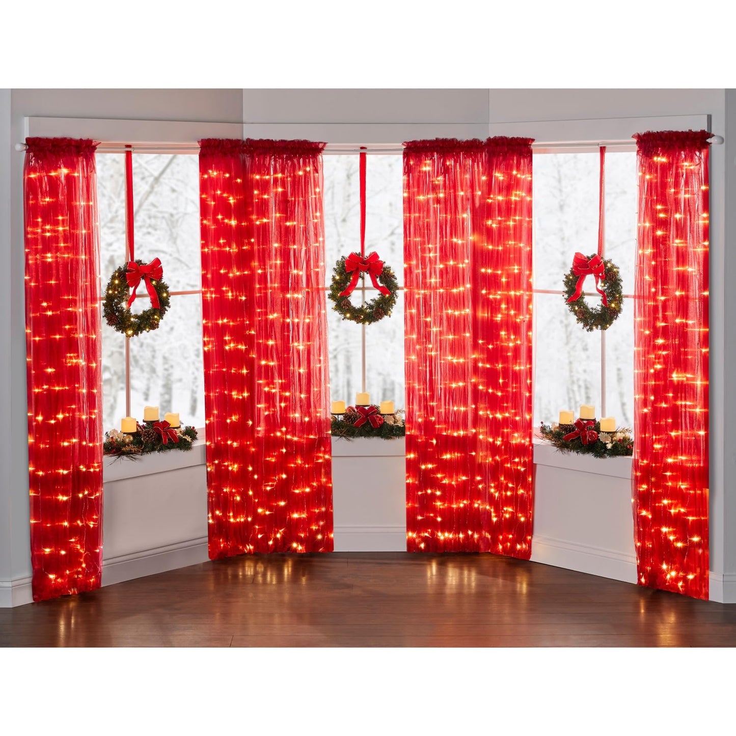 BrylaneHome Set of 3 Cordless Pre-Lit Mini Christmas Wreaths - Red